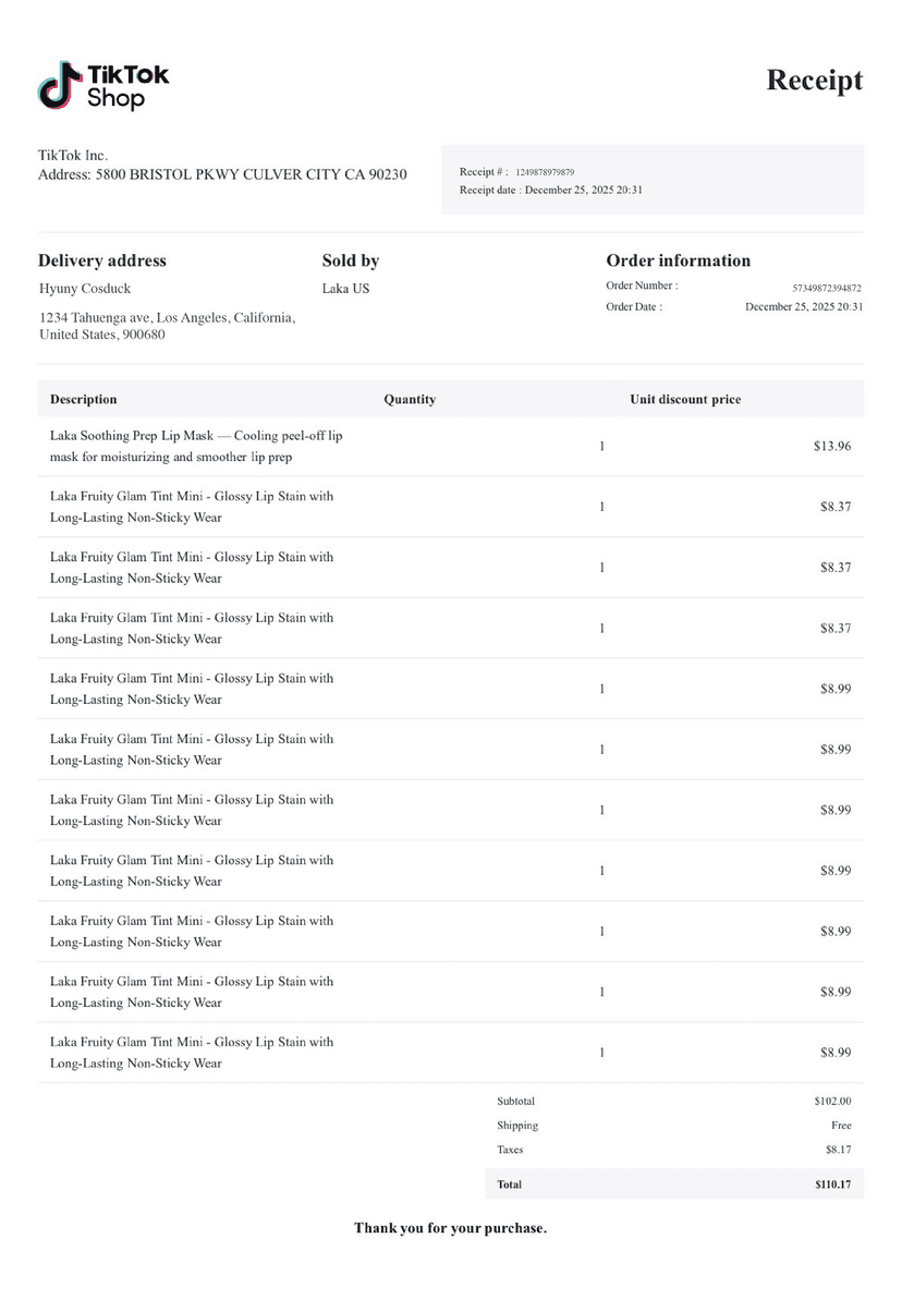Receipt Example 2